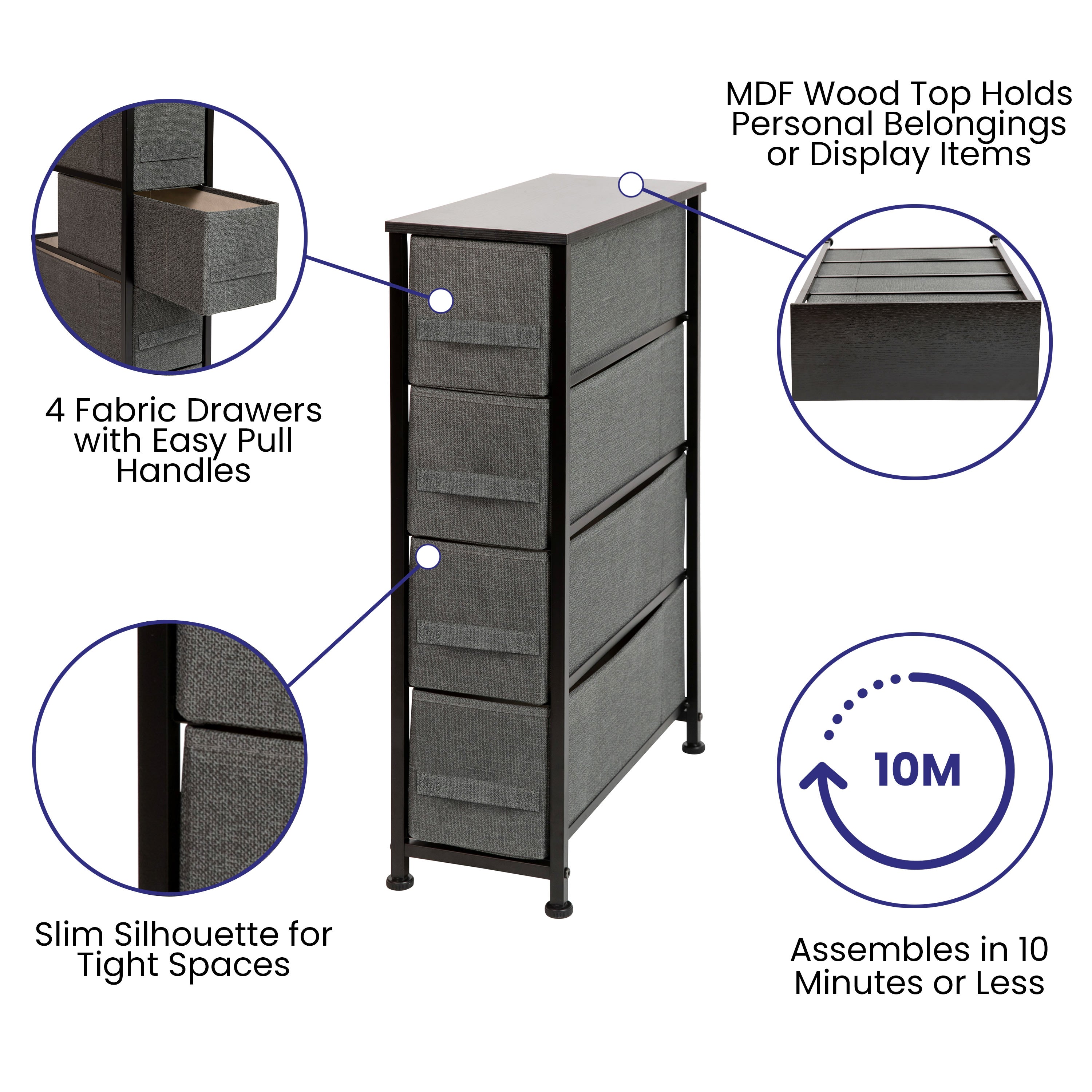 Benjara Yoh 47 Inch Tall 4 Drawer Dresser Chest with Marble