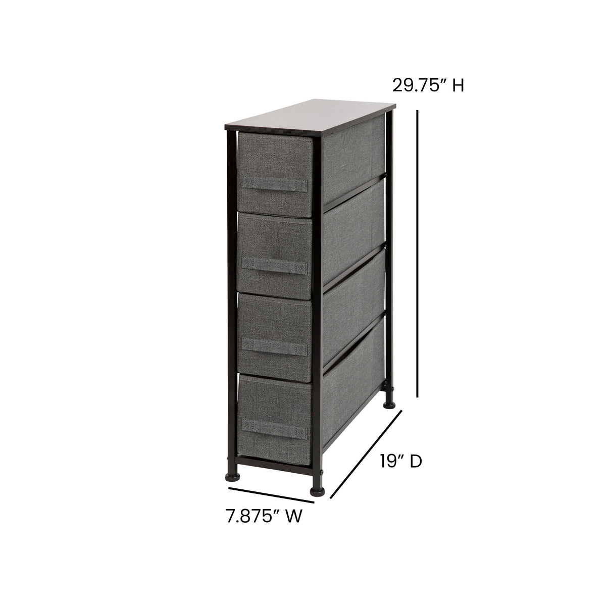 Gray Drawers/Black Frame |#| 4 Drawer Vertical Slim Storage Dresser-Black Wood Top & Gray Fabric Pull Drawers