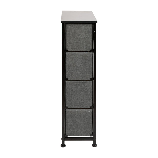 Gray Drawers/Black Frame |#| 4 Drawer Vertical Slim Storage Dresser-Black Wood Top & Gray Fabric Pull Drawers