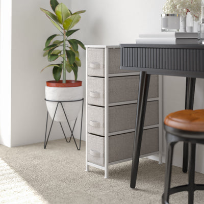 4 Drawer Slim Wood Top Cast Iron Frame Vertical Storage Dresser with Easy Pull Fabric Drawers - View 2