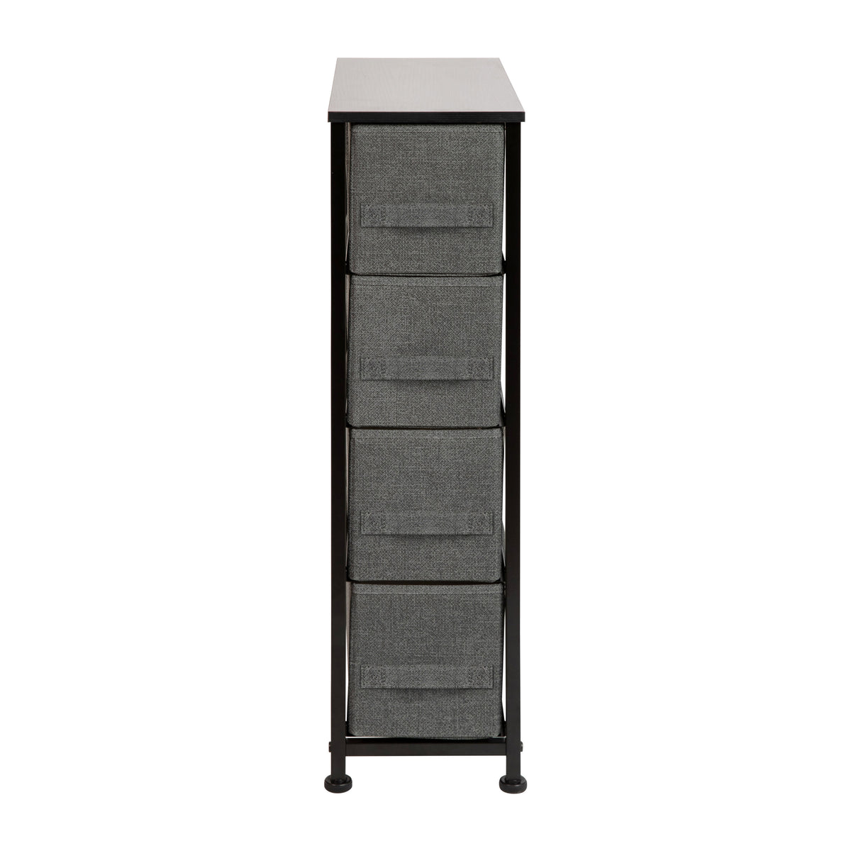 Gray Drawers/Black Frame |#| 4 Drawer Vertical Slim Storage Dresser-Black Wood Top & Gray Fabric Pull Drawers