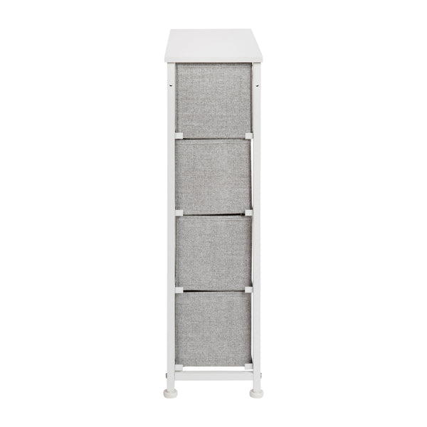 Gray Drawers/White Frame |#| 4 Drawer Vertical Slim Storage Dresser-White Wood Top & Gray Fabric Pull Drawers