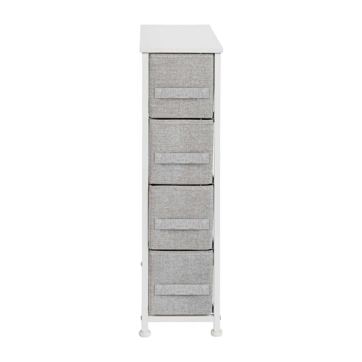 Gray Drawers/White Frame |#| 4 Drawer Vertical Slim Storage Dresser-White Wood Top & Gray Fabric Pull Drawers