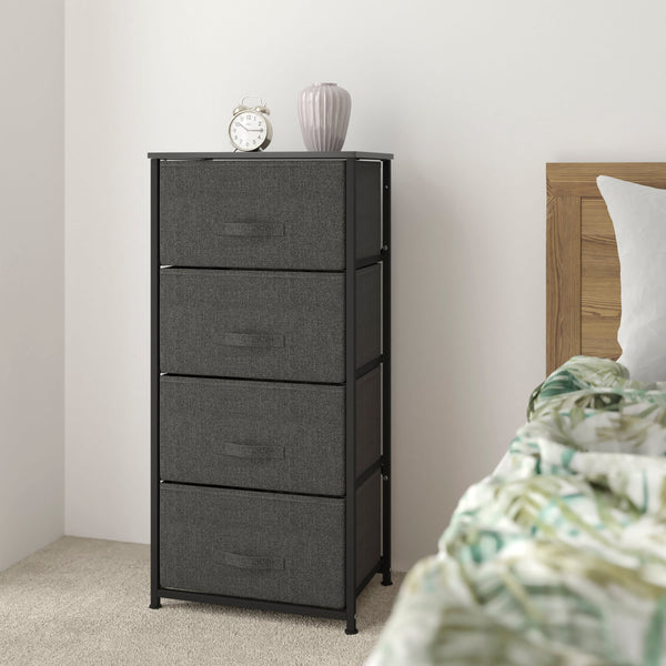 Gray Drawers/Black Frame |#| 4 Drawer Vertical Storage Dresser with Black Wood Top & Gray Fabric Pull Drawers