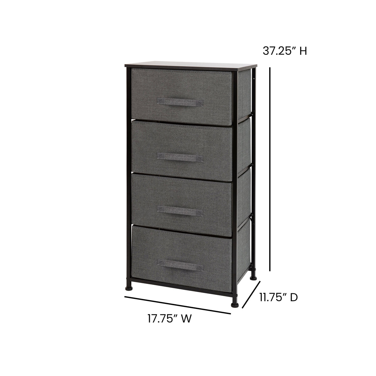 Gray Drawers/Black Frame |#| 4 Drawer Vertical Storage Dresser with Black Wood Top & Gray Fabric Pull Drawers