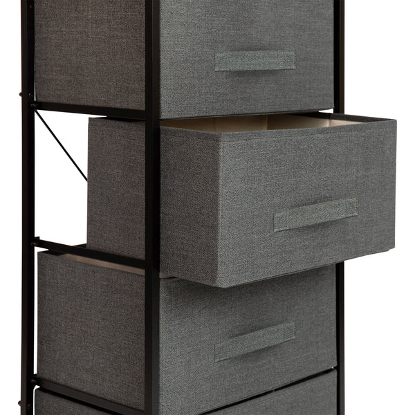 Gray Drawers/Black Frame |#| 4 Drawer Vertical Storage Dresser with Black Wood Top & Gray Fabric Pull Drawers