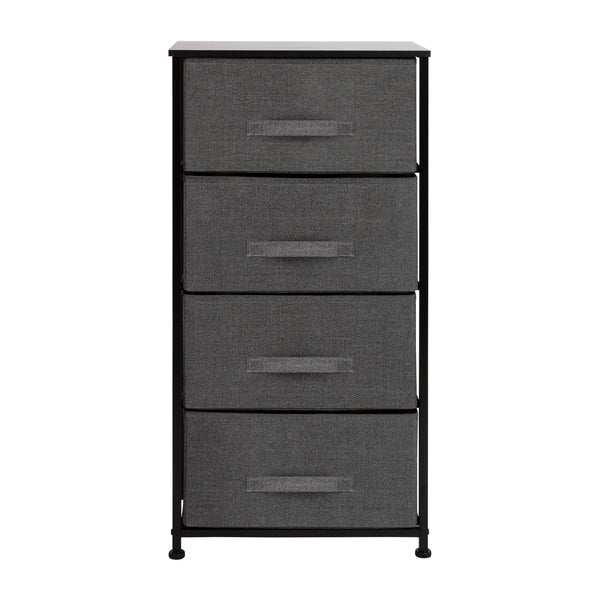 Gray Drawers/Black Frame |#| 4 Drawer Vertical Storage Dresser with Black Wood Top & Gray Fabric Pull Drawers