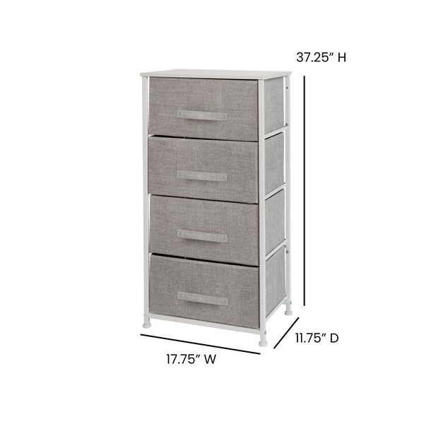Gray Drawers/White Frame |#| 4 Drawer Vertical Storage Dresser with White Wood Top & Gray Fabric Pull Drawers