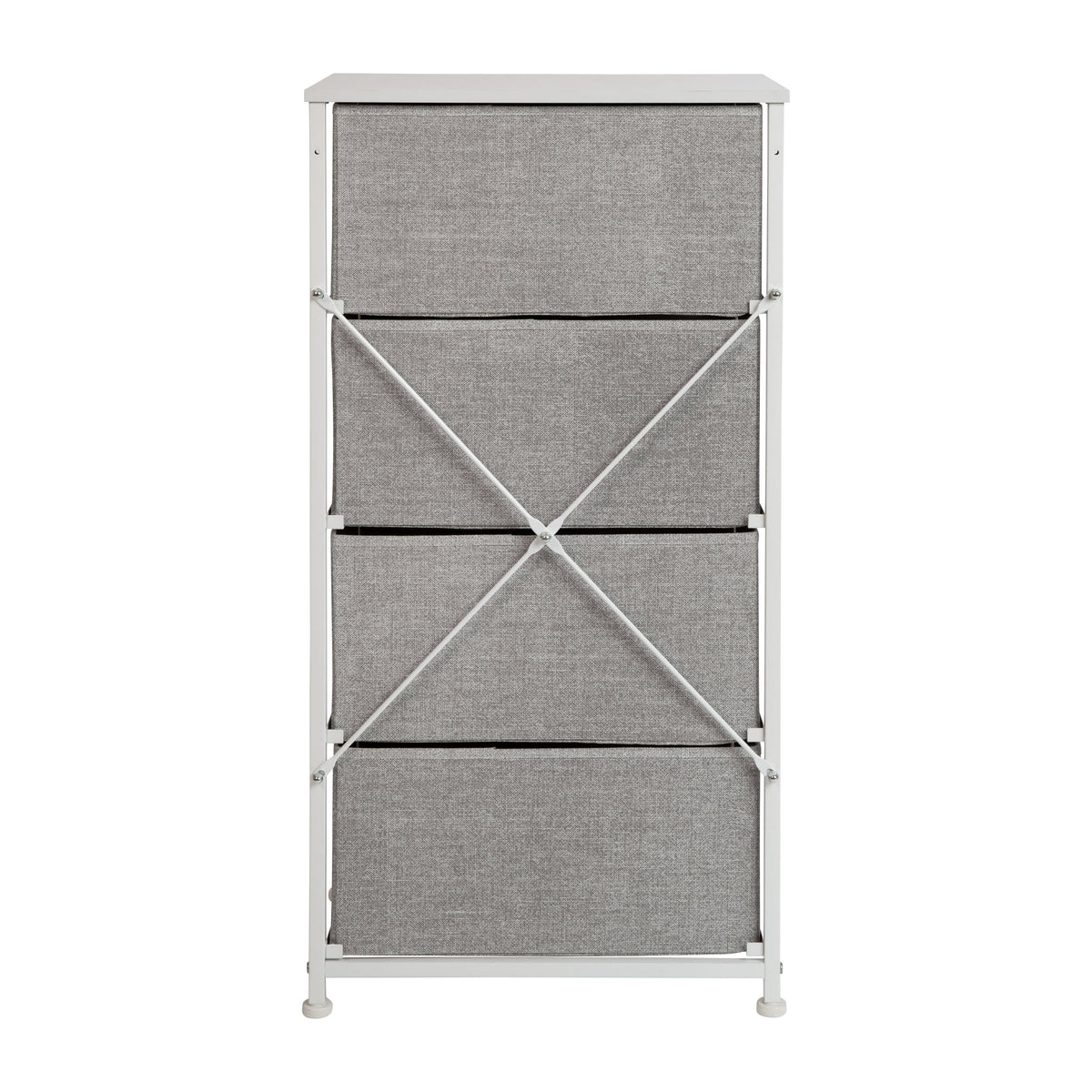 Gray Drawers/White Frame |#| 4 Drawer Vertical Storage Dresser with White Wood Top & Gray Fabric Pull Drawers