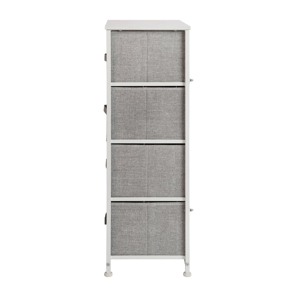 Gray Drawers/White Frame |#| 4 Drawer Vertical Storage Dresser with White Wood Top & Gray Fabric Pull Drawers