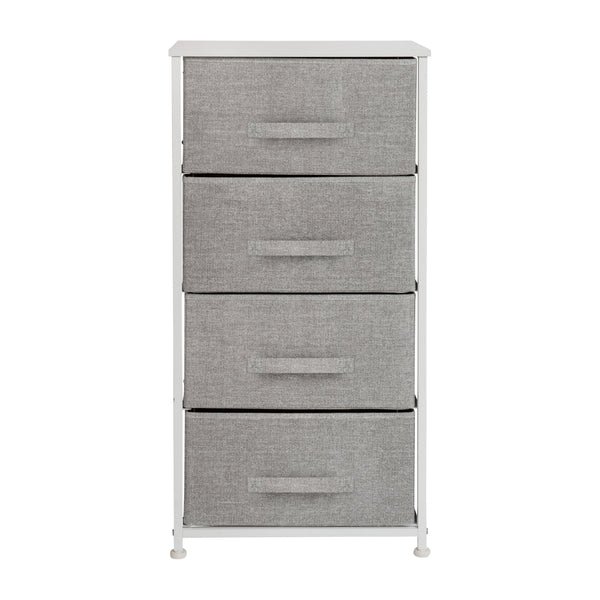 Gray Drawers/White Frame |#| 4 Drawer Vertical Storage Dresser with White Wood Top & Gray Fabric Pull Drawers