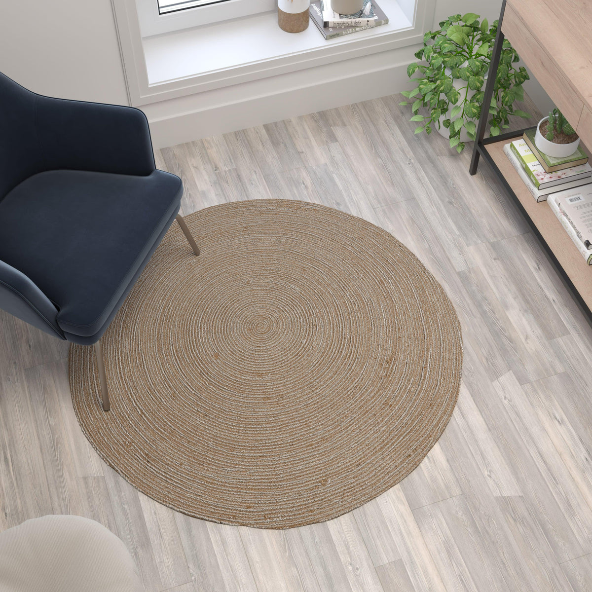 Round Braided Design Natural Jute and Polyester Blend Indoor Area Rug - 4 Foot