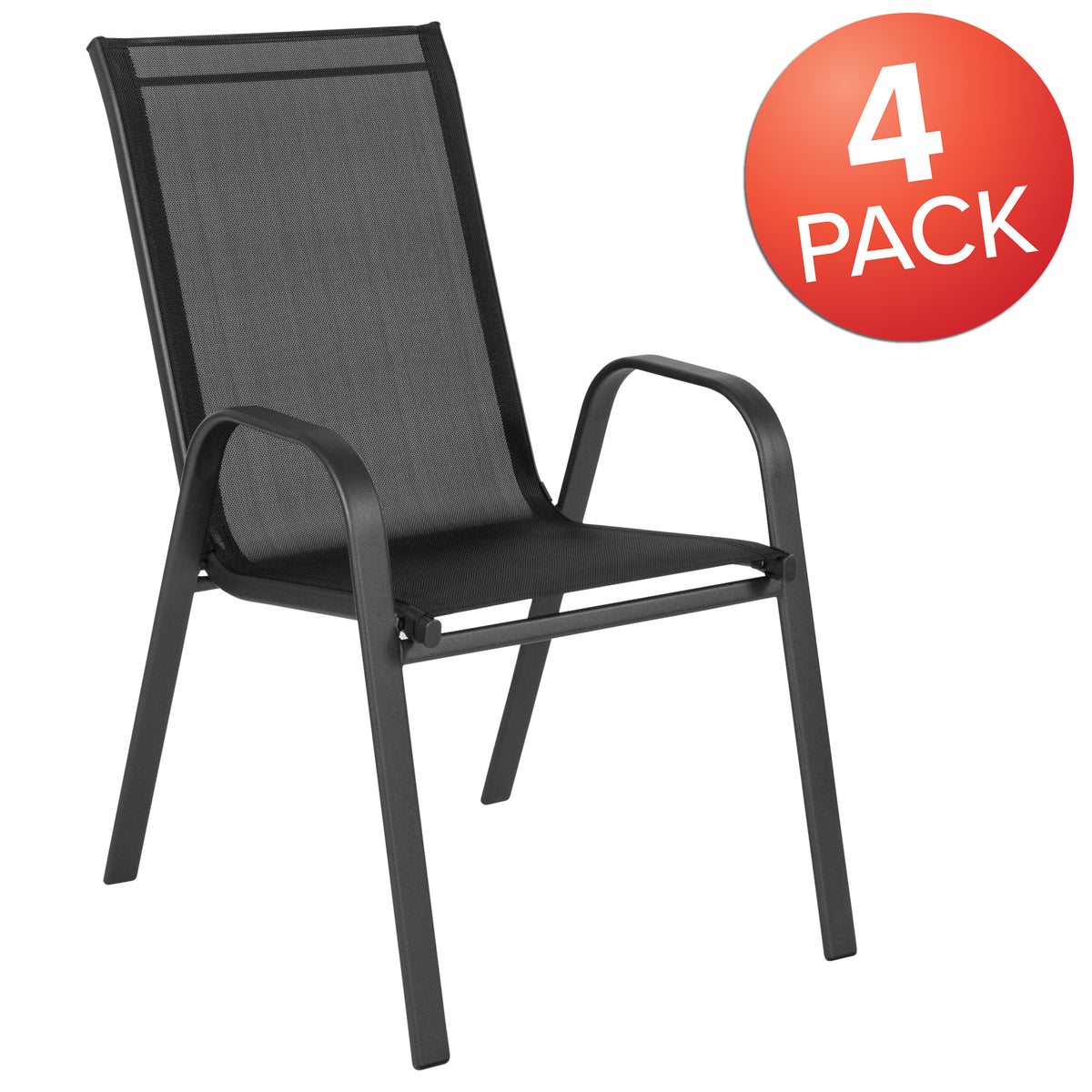 Black |#| 4 Pack Black Outdoor Stack Chair with Flex Comfort Material - Patio Stack Chair