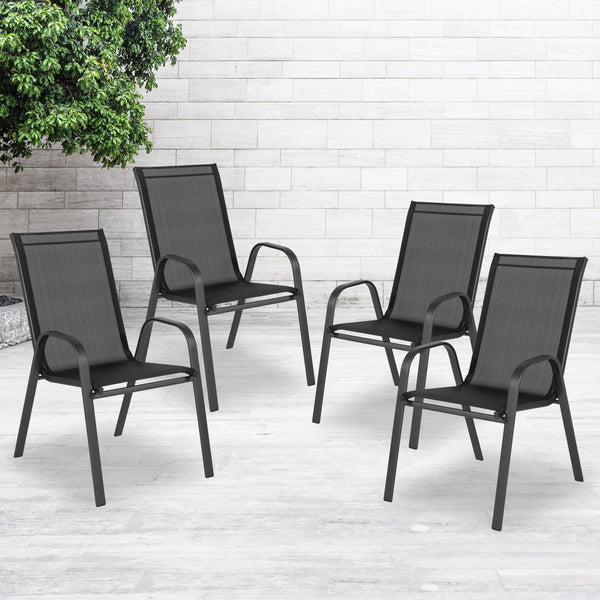 Black |#| 4 Pack Black Outdoor Stack Chair with Flex Comfort Material - Patio Stack Chair