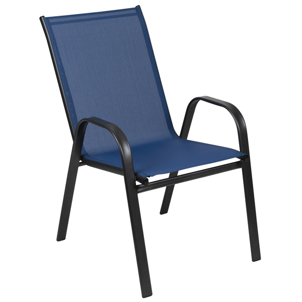 Navy |#| 4 Pack Navy Outdoor Stack Chair with Flex Comfort Material - Patio Stack Chair