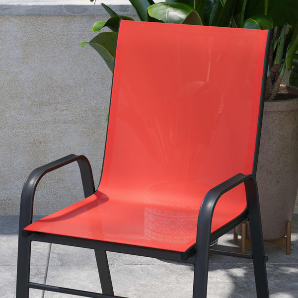 Red |#| 4 Pack Red Outdoor Stack Chair with Flex Comfort Material - Patio Stack Chair