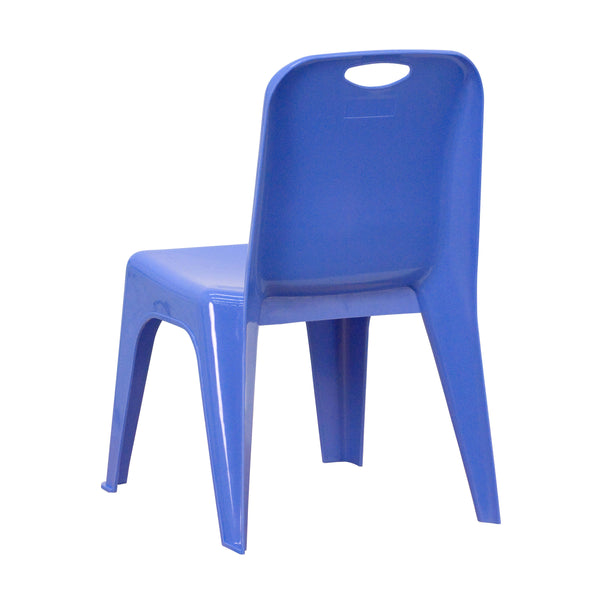 Blue |#| 4 Pack Blue Plastic Stack School Chair with Carrying Handle and 11inch Seat Height