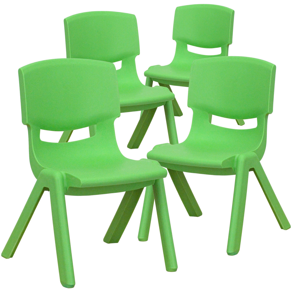 Green |#| 4 Pack Green Plastic Stackable School Chair with 10.5inchH Seat, Preschool Chair