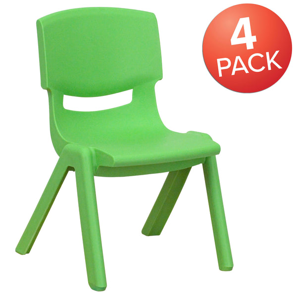 Green |#| 4 Pack Green Plastic Stackable School Chair with 10.5inchH Seat, Preschool Chair