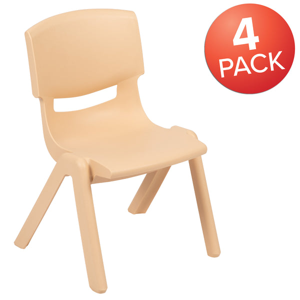 Natural |#| 4 Pack Natural Plastic Stackable School Chair with 10.5inchH Seat, Preschool Chair