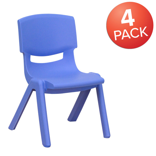 Blue |#| 4 Pack Blue Plastic Stackable School Chair with 10.5inchH Seat, Preschool Chair