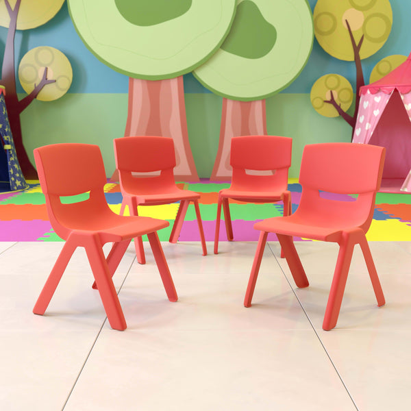 Red |#| 4 Pack Red Plastic Stack School Chair with 13.25inchH Seat, K-2 School Chair