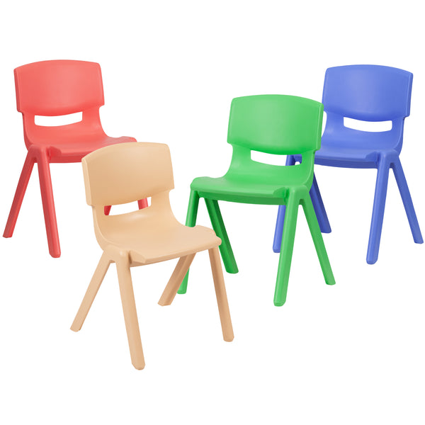 Assorted |#| 4 Pack Plastic Stackable K-2 School Chair with 13.25inchH Seat, Assorted Colors