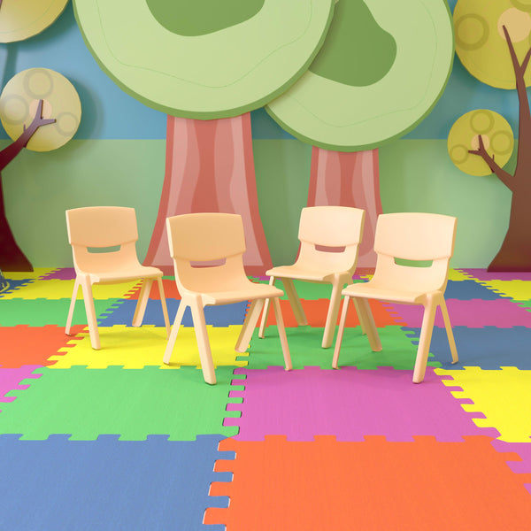 Natural |#| 4 Pack Natural Plastic Stack School Chair with 13.25inchH Seat, K-2 School Chair