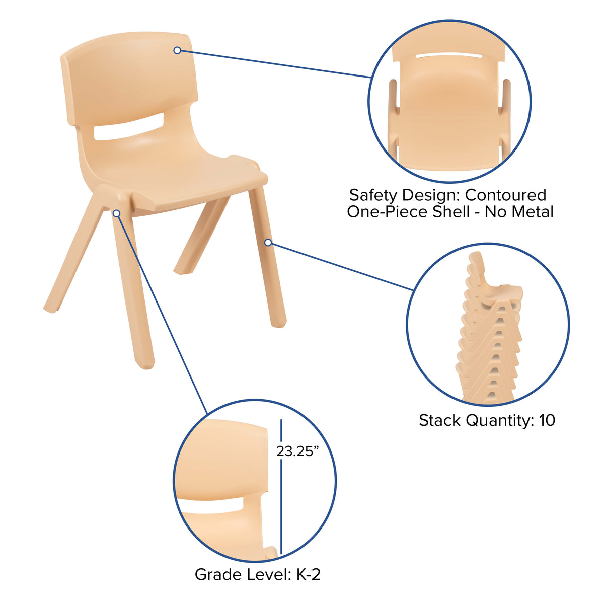 Assorted |#| 4 Pack Plastic Stackable K-2 School Chair with 13.25inchH Seat, Assorted Colors