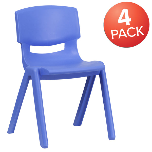 Blue |#| 4 Pack Blue Plastic Stack School Chair with 13.25inchH Seat, K-2 School Chair