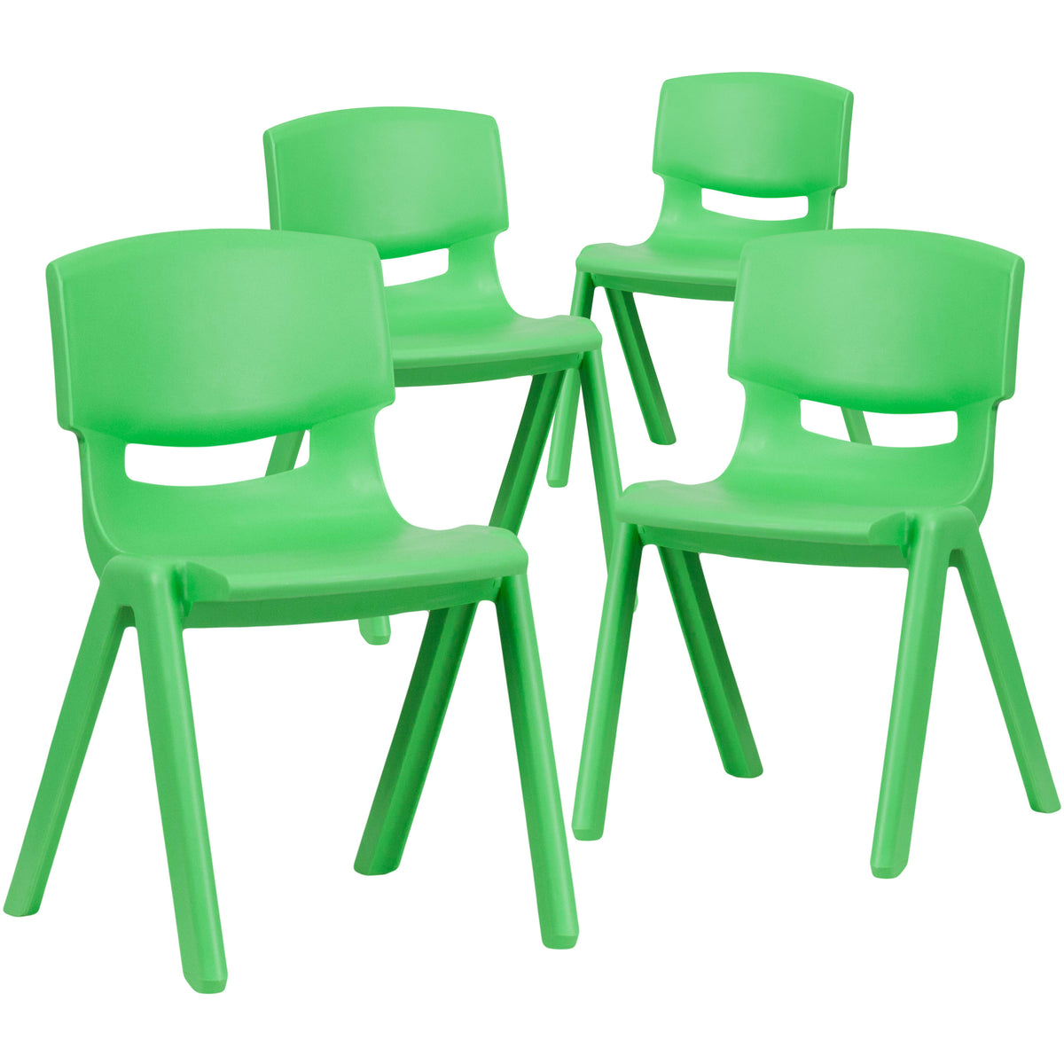 Green |#| 4 Pack Green Plastic Stack School Chair with 13.25inchH Seat, K-2 School Chair