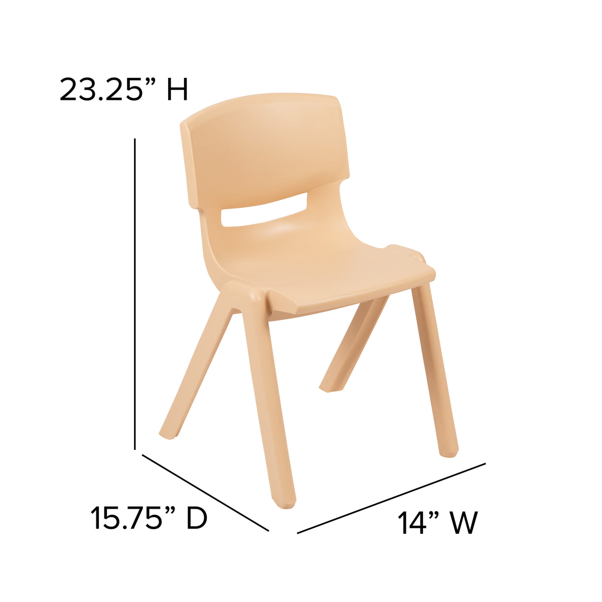 Natural |#| 4 Pack Natural Plastic Stack School Chair with 13.25inchH Seat, K-2 School Chair