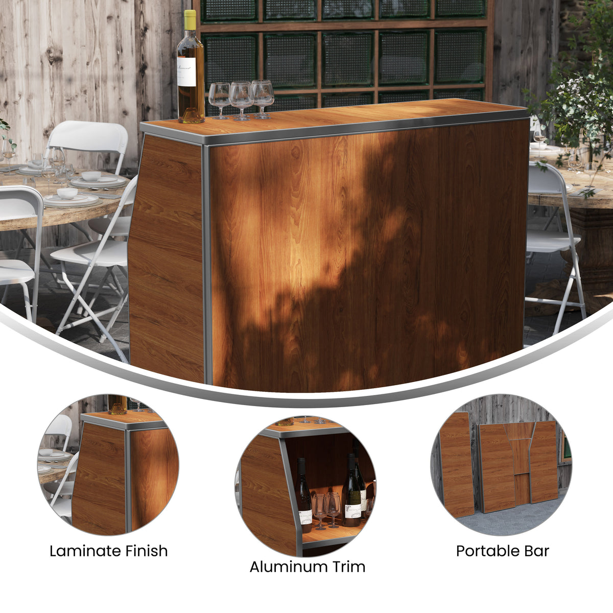 Maple Woodgrain |#| 4' Maple Laminate Foldable Portable Event Bar - Catering/Bartender Bar