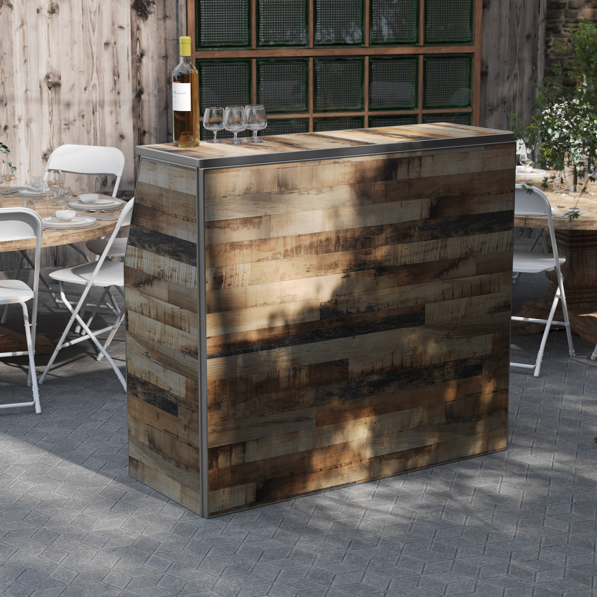 Rustic Natural |#| 4' Rustic Laminate Foldable Portable Event Bar - Catering/Bartender Bar