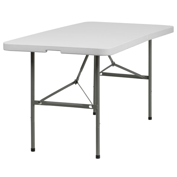 5-Foot Bi-Fold Granite White Plastic Folding Table with Handle - Event Table