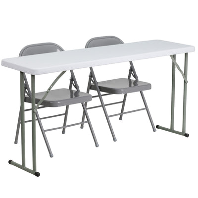 5-Foot Plastic Folding Training Table Set with 2 Metal Folding Chairs - View 1