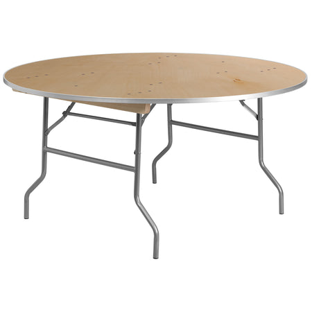 5-Foot Round HEAVY DUTY Birchwood Folding Banquet Table with METAL Edges