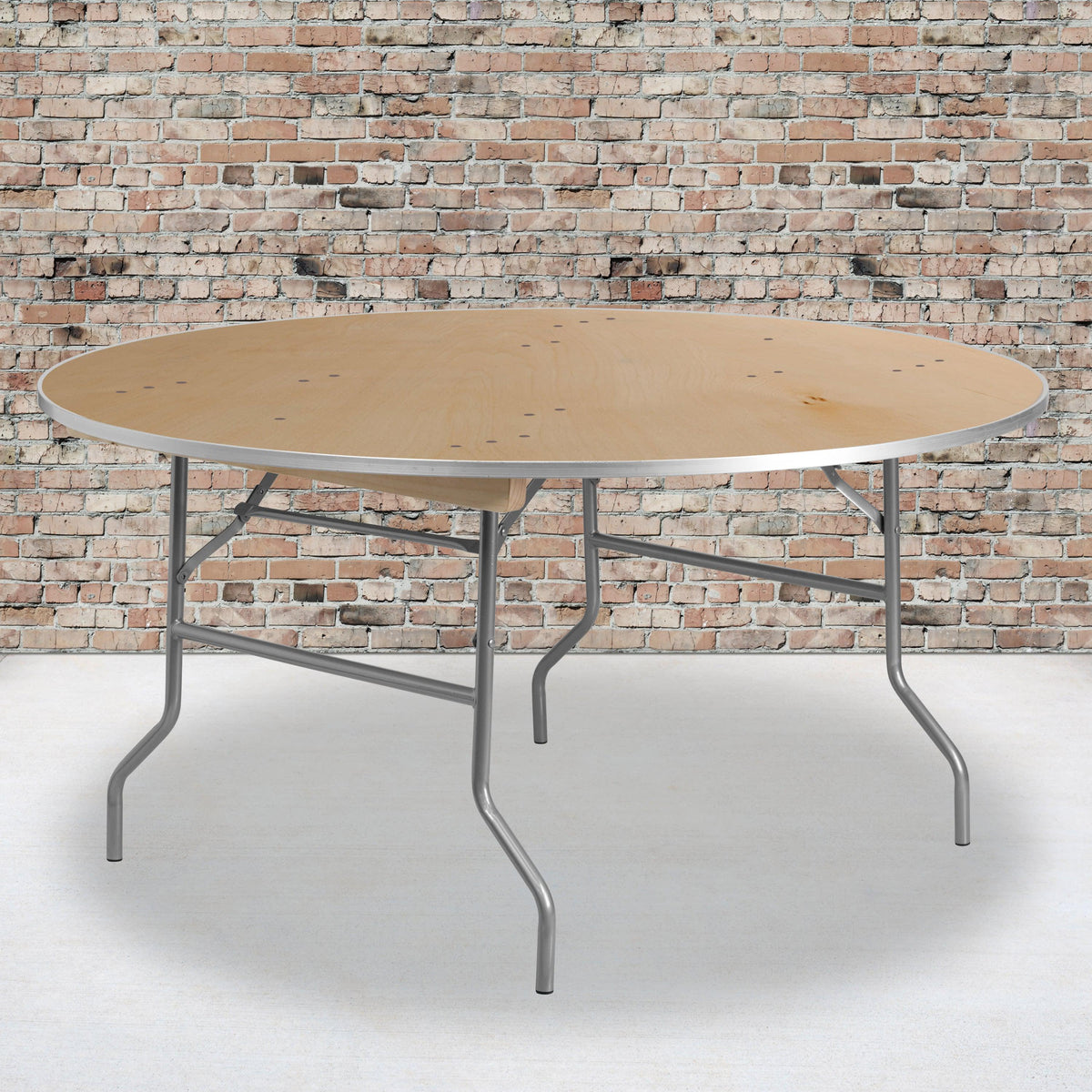 5-Foot Round HEAVY DUTY Birchwood Folding Banquet Table with METAL Edges