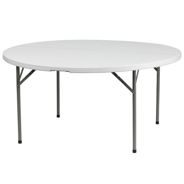 5-Foot Round Granite White Plastic Folding Table - Banquet / Event Folding Table