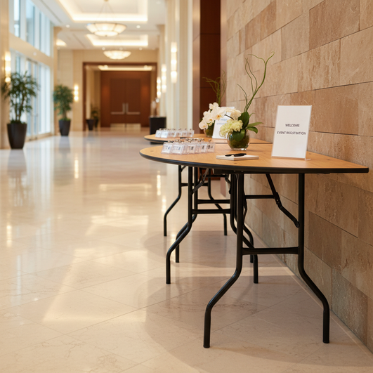 Bizchair-5-foot-half-round-wood-folding-banquet-table-registration-welcome-station