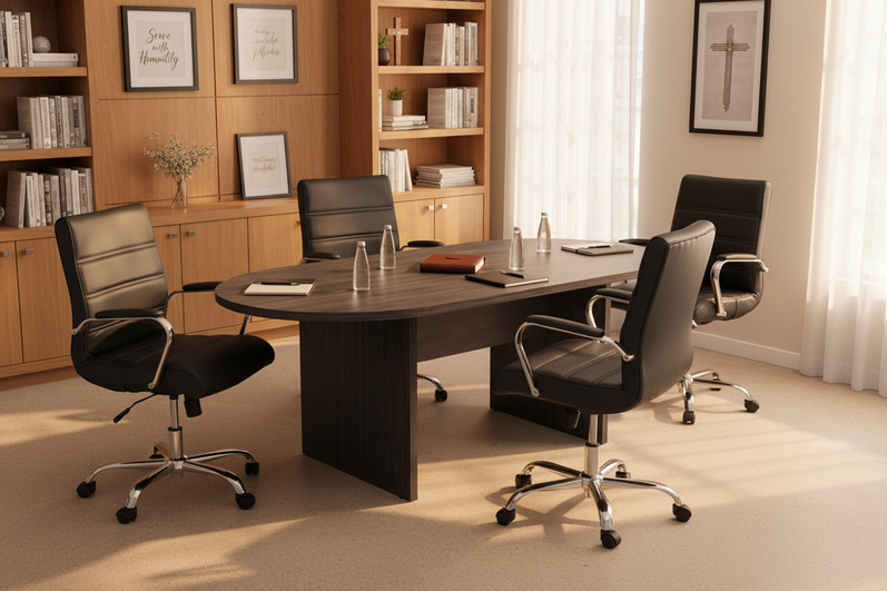 5 Piece Oval Conference Table Set — Church Leadership Meeting Room