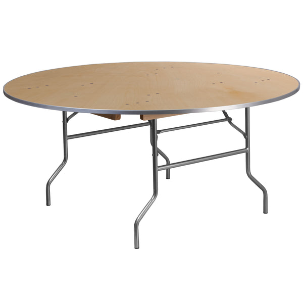 5.5-Foot Round HEAVY DUTY Birchwood Folding Banquet Table with METAL Edges