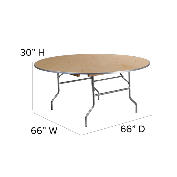 5.5-Foot Round HEAVY DUTY Birchwood Folding Banquet Table with METAL Edges