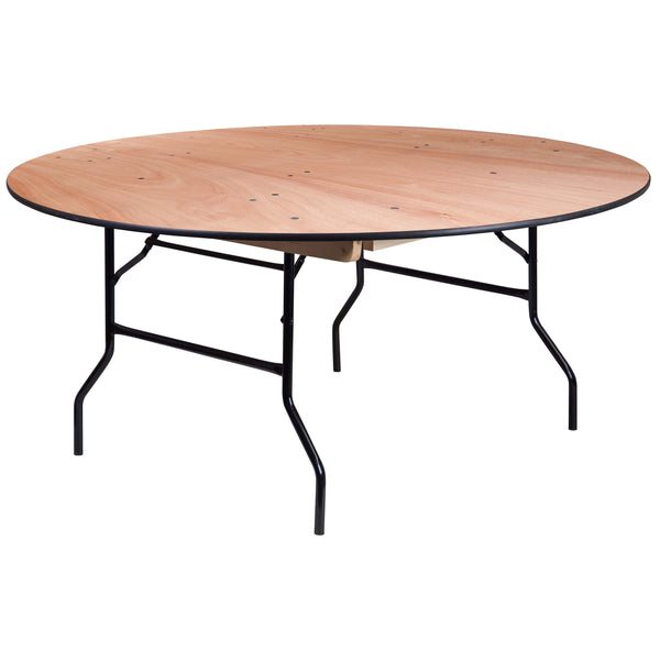 5.5-Foot Round Wood Folding Banquet Table with Clear Coated Finished Top