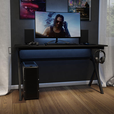 55" x 24" Extra Large Gaming Desk with Headphone Hook and Cup Holder - Free Mouse Pad - View 2