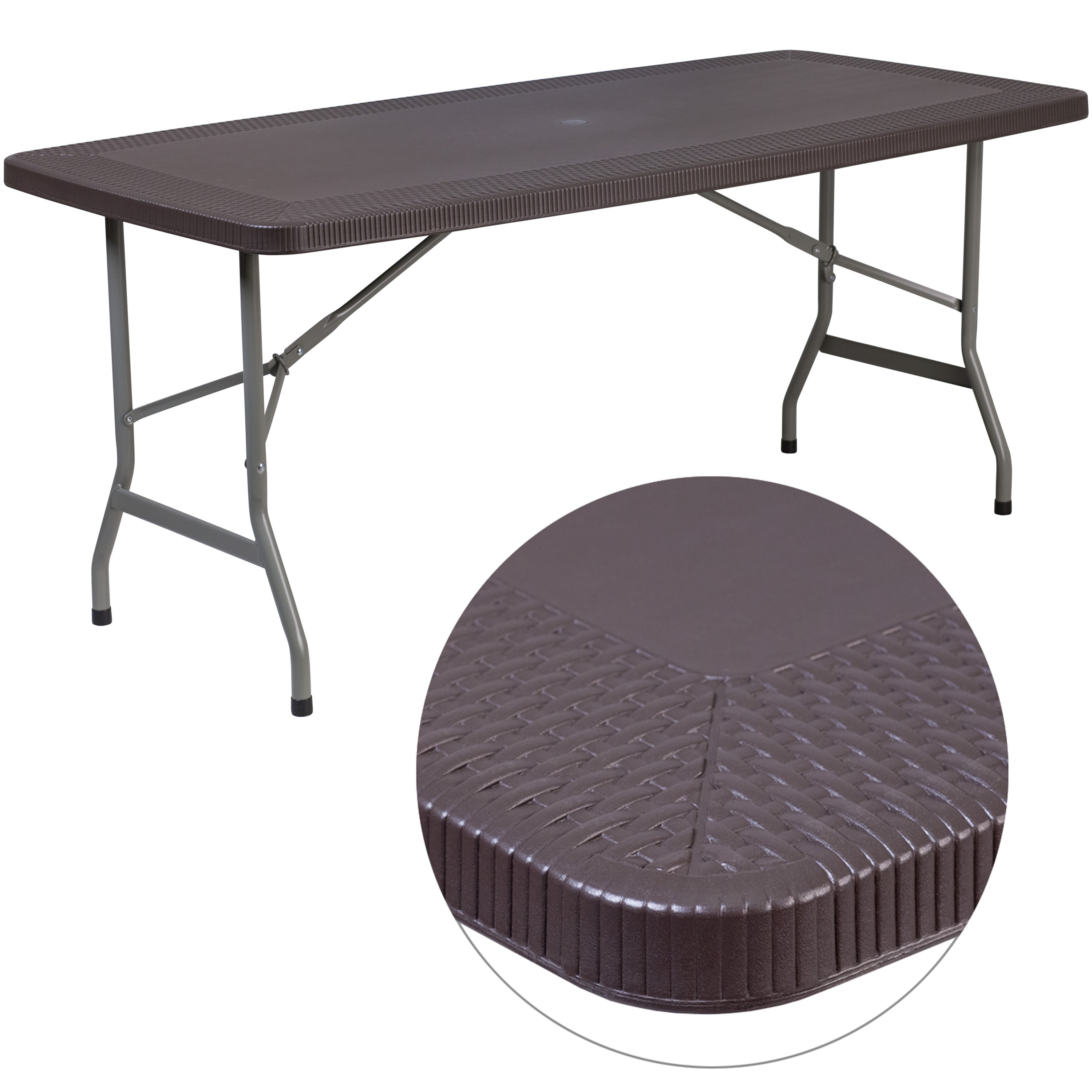 Round plastic folding table with umbrella hole sales