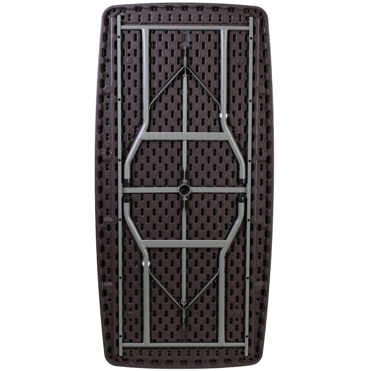 5.62-Foot Brown Rattan Indoor-Outdoor Plastic Folding Table-Umbrella Hole