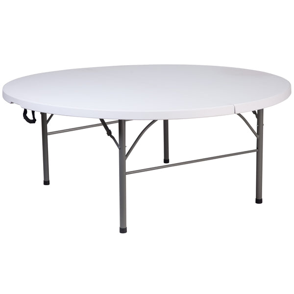 Granite White |#| 5.89-Foot Round Bi-Fold Granite White Plastic Banquet Folding Table with Handle