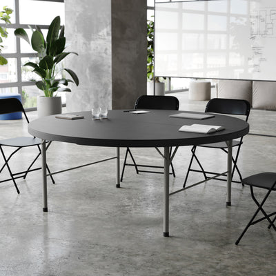 5.89-Foot Round Bi-Fold Plastic Banquet Folding Table with Handle - View 2