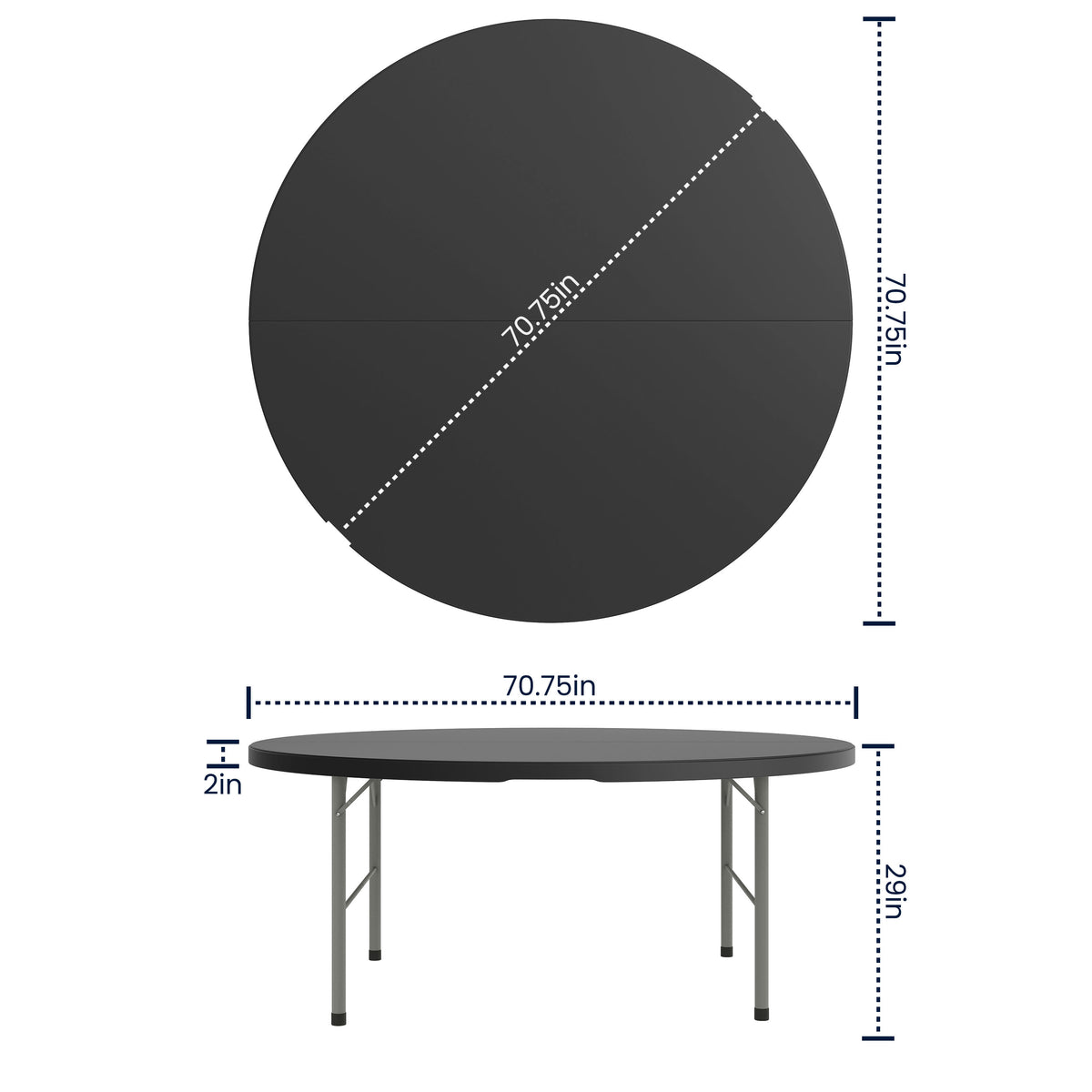 Granite Black |#| 5.89-Foot Round Bi-Fold Granite Black Plastic Banquet Folding Table with Handle